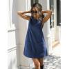Hooever Women’s Corduroy Overall Dress Round Neck A Line Skirtall Jumper Mini Dress Pinafore with Pockets(Dustyblue)