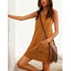 Hooever Women’s Corduroy Overall Dress Round Neck A Line Skirtall Jumper Mini Dress Pinafore with Pockets(Khaki)