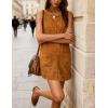 Hooever Women’s Corduroy Overall Dress Round Neck A Line Skirtall Jumper Mini Dress Pinafore with Pockets(Khaki)