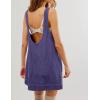 Hooever Women’s Corduroy Overall Dress Round Neck A Line Skirtall Jumper Mini Dress Pinafore with Pockets(Purple)