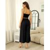 Hooever Women’s Cotton Linen Culottes Pants Elastic Waist Wide Leg Palazzo Trousers Capri Pant(Black)
