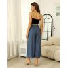 Hooever Women’s Cotton Linen Culottes Pants Elastic Waist Wide Leg Palazzo Trousers Capri Pant(Blue)