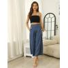 Hooever Women’s Cotton Linen Culottes Pants Elastic Waist Wide Leg Palazzo Trousers Capri Pant(Blue)