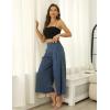 Hooever Women’s Cotton Linen Culottes Pants Elastic Waist Wide Leg Palazzo Trousers Capri Pant(Blue)