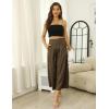 Hooever Women’s Cotton Linen Culottes Pants Elastic Waist Wide Leg Palazzo Trousers Capri Pant(Darkkhaki)