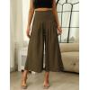 Hooever Women’s Cotton Linen Culottes Pants Elastic Waist Wide Leg Palazzo Trousers Capri Pant(Darkkhaki)