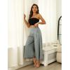 Hooever Women’s Cotton Linen Culottes Pants Elastic Waist Wide Leg Palazzo Trousers Capri Pant(Grey)
