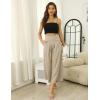 Hooever Women’s Cotton Linen Culottes Pants Elastic Waist Wide Leg Palazzo Trousers Capri Pant(Lightkhaki)