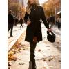 Hooever Women’s Double Breasted Wool Blend Coat Winter Notched Lapel Belted Peacoat Mid Long Jacket(Black)