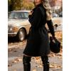 Hooever Women’s Double Breasted Wool Blend Coat Winter Notched Lapel Belted Peacoat Mid Long Jacket(Black)