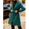 Hooever Women’s Double Breasted Wool Blend Coat Winter Notched Lapel Belted Peacoat Mid Long Jacket(Teal)