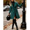 Hooever Women’s Double Breasted Wool Blend Coat Winter Notched Lapel Belted Peacoat Mid Long Jacket(Teal)