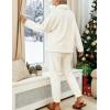 Hooever Women’s Fluzzy Sherpa Fleece Pajamas Warm Pullover Lapel Sleepwear Sets(Beige)