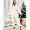 Hooever Women’s Fluzzy Sherpa Fleece Pajamas Warm Pullover Lapel Sleepwear Sets(Beige)
