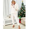 Hooever Women’s Fluzzy Sherpa Fleece Pajamas Warm Pullover Lapel Sleepwear Sets(Beige)