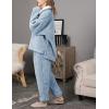 Hooever Women’s Fluzzy Sherpa Fleece Pajamas Warm Pullover Lapel Sleepwear Sets(Blue)
