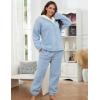 Hooever Women’s Fluzzy Sherpa Fleece Pajamas Warm Pullover Lapel Sleepwear Sets(Blue)