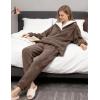 Hooever Women’s Fluzzy Sherpa Fleece Pajamas Warm Pullover Lapel Sleepwear Sets(Brown)