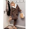 Hooever Women’s Fluzzy Sherpa Fleece Pajamas Warm Pullover Lapel Sleepwear Sets(Brown)