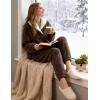 Hooever Women’s Fluzzy Sherpa Fleece Pajamas Warm Pullover Lapel Sleepwear Sets(Brown)