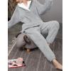 Hooever Women’s Fluzzy Sherpa Fleece Pajamas Warm Pullover Lapel Sleepwear Sets(Grey)