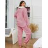 Hooever Women’s Fluzzy Sherpa Fleece Pajamas Warm Pullover Lapel Sleepwear Sets(Pink)