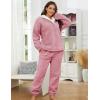 Hooever Women’s Fluzzy Sherpa Fleece Pajamas Warm Pullover Lapel Sleepwear Sets(Pink)