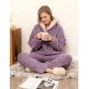 Hooever Women’s Fluzzy Sherpa Fleece Pajamas Warm Pullover Lapel Sleepwear Sets(Purple)