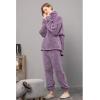 Hooever Women’s Fluzzy Sherpa Fleece Pajamas Warm Pullover Lapel Sleepwear Sets(Purple)