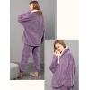 Hooever Women’s Fluzzy Sherpa Fleece Pajamas Warm Pullover Lapel Sleepwear Sets(Purple)