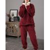 Hooever Women’s Fluzzy Sherpa Fleece Pajamas Warm Pullover Lapel Sleepwear Sets(Red)