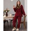 Hooever Women’s Fluzzy Sherpa Fleece Pajamas Warm Pullover Lapel Sleepwear Sets(Red)