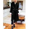 Hooever Women’s Long Wool Coat Fall Winter Notched Lapel Double Breasted Trench Coat Peacoat with Belt(Black)