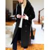 Hooever Women’s Long Wool Coat Fall Winter Notched Lapel Double Breasted Trench Coat Peacoat with Belt(Black)