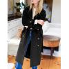 Hooever Women’s Long Wool Coat Fall Winter Notched Lapel Double Breasted Trench Coat Peacoat with Belt(Black)