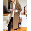 Hooever Women’s Long Wool Coat Fall Winter Notched Lapel Double Breasted Trench Coat Peacoat with Belt(Brown)