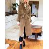 Hooever Women’s Long Wool Coat Fall Winter Notched Lapel Double Breasted Trench Coat Peacoat with Belt(Brown)