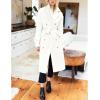 Hooever Women’s Long Wool Coat Fall Winter Notched Lapel Double Breasted Trench Coat Peacoat with Belt(Cream)