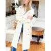 Hooever Women’s Long Wool Coat Fall Winter Notched Lapel Double Breasted Trench Coat Peacoat with Belt(Cream)