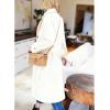 Hooever Women’s Long Wool Coat Fall Winter Notched Lapel Double Breasted Trench Coat Peacoat with Belt(Cream)