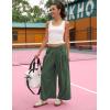 Hooever Women’s Loose Wide Leg Track Pants Drawstring Pockets Elastic Waist Capri Hiking Pants(Armygreen)