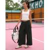 Hooever Women’s Loose Wide Leg Track Pants Drawstring Pockets Elastic Waist Capri Hiking Pants(Black)