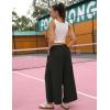 Hooever Women’s Loose Wide Leg Track Pants Drawstring Pockets Elastic Waist Capri Hiking Pants(Black)