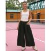 Hooever Women’s Loose Wide Leg Track Pants Drawstring Pockets Elastic Waist Capri Hiking Pants(Black)