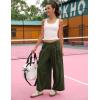 Hooever Women’s Loose Wide Leg Track Pants Drawstring Pockets Elastic Waist Capri Hiking Pants(Darkgreen)