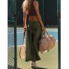 Hooever Women’s Loose Wide Leg Track Pants Drawstring Pockets Elastic Waist Capri Hiking Pants(Darkgreen)