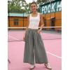 Hooever Women’s Loose Wide Leg Track Pants Drawstring Pockets Elastic Waist Capri Hiking Pants(Grey)