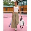 Hooever Women’s Loose Wide Leg Track Pants Drawstring Pockets Elastic Waist Capri Hiking Pants(Khaki)
