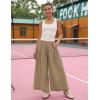 Hooever Women’s Loose Wide Leg Track Pants Drawstring Pockets Elastic Waist Capri Hiking Pants(Khaki)