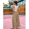 Hooever Women’s Loose Wide Leg Track Pants Drawstring Pockets Elastic Waist Capri Hiking Pants(Khaki)